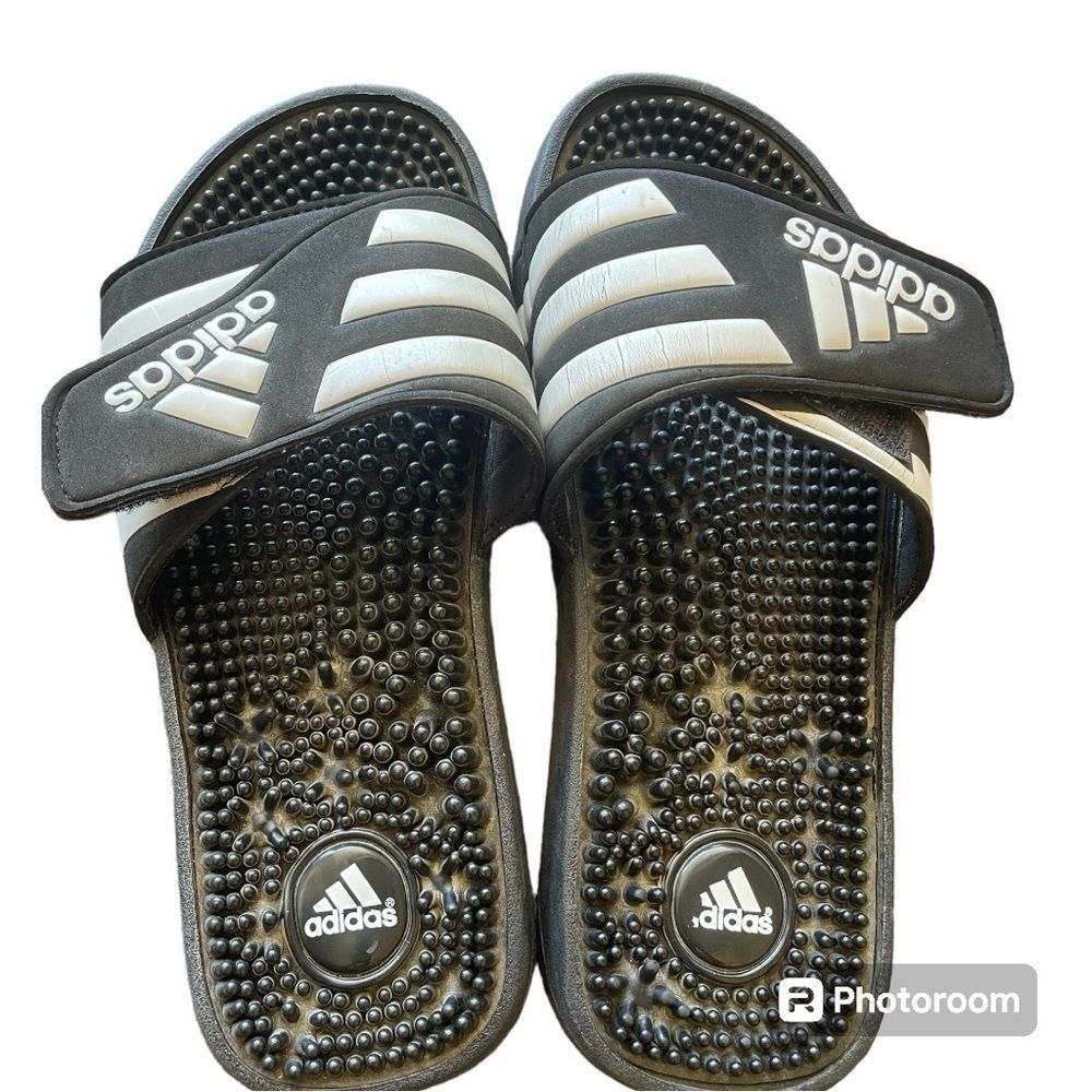 ⚡️ Adidas Black White Men’s Adjustable Slides  Shoes - Size 7 ⚡️ - Picture 4 of 7